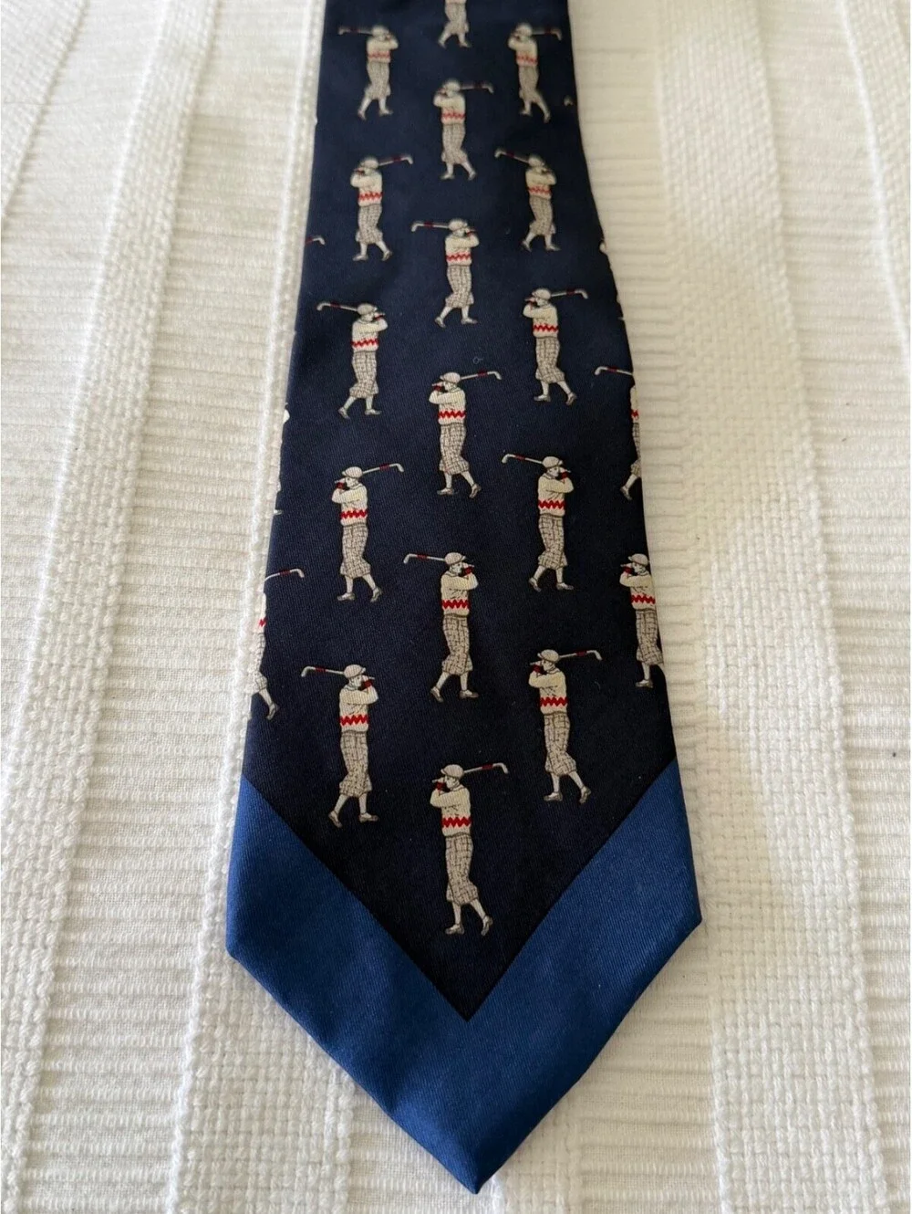 Polo Ralph Lauren Golf Silk Tie Hand Made Navy Golfer Novelty Vintage USA